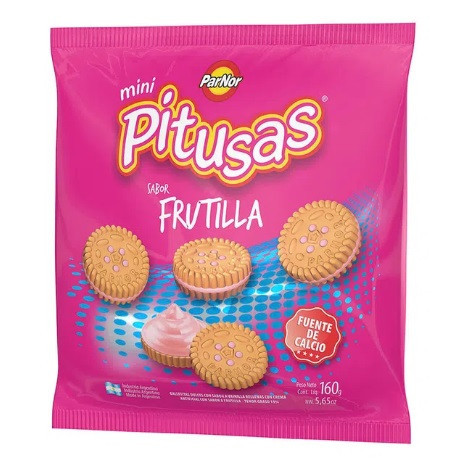 Mini Pitusas Frutilla Sweet Cookies Filled with Strawberry Cream, 160 g / 5.6 oz (pack of 3)