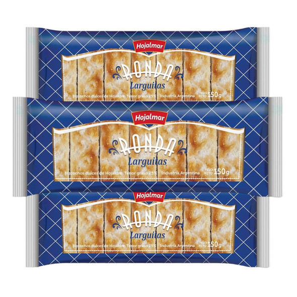 Hojalmar Ronda Larguitas Bizcochos Dulces de Hojaldre Sugar Sprinkled Finger Cookies Puff Pastry Biscuits, 150 g / 5.29 oz (pack of 3)