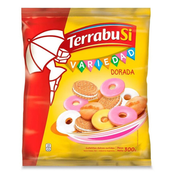 Galletitas Terrabusi Variedad Dorada Assorted Vanilla Cookies Boca de Dama, Duquesa & Anillos Wholesale Bulkbox, 300 g / 10.58 oz (24 count per box)