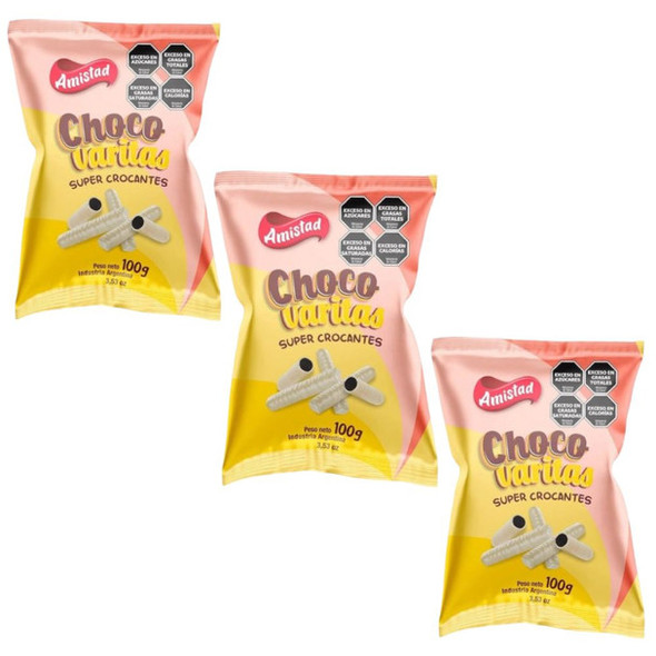 La Amistad Super Crunchy Black and White Choco Sticks Choco Varitas Blancas, 100 g / 3.53 oz (pack of 3)