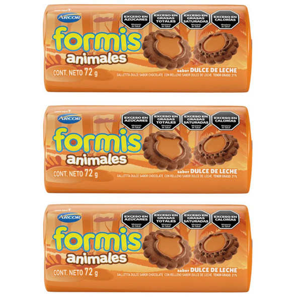 Formis Animales Galletitas Sweet Chocolate Cookies Filled with Dulce de Leche, 72 g / 2.5 oz (pack of 3)
