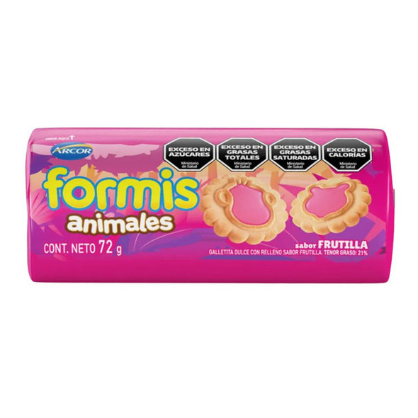 Formis Animal-Shaped Strawberry-Filled Sweet Vanilla Cookies Animales Sabor Frutilla, 72 g / 2.5 oz (pack of 3)