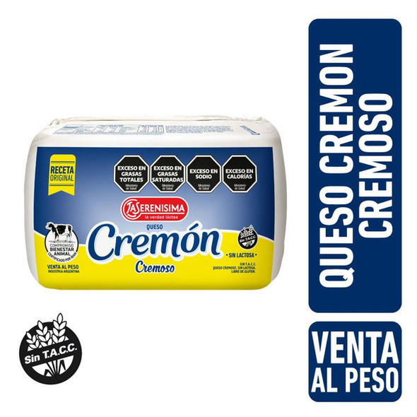 La Serenísima Cremón Queso Cremoso Fresh & Soft Yellow Cheese Cremón Gluten Free, 500 g / 3.3 lb (1.5 kg approx)
