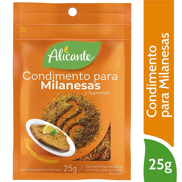 Alicante Condimento Para Milanesas y Supremas Classic Mixed Spices Ready To Use Seasoning Powder Ideal for Classic Breaded Beef "Milanesas", 25 g / 0.88 oz (pack of 3)