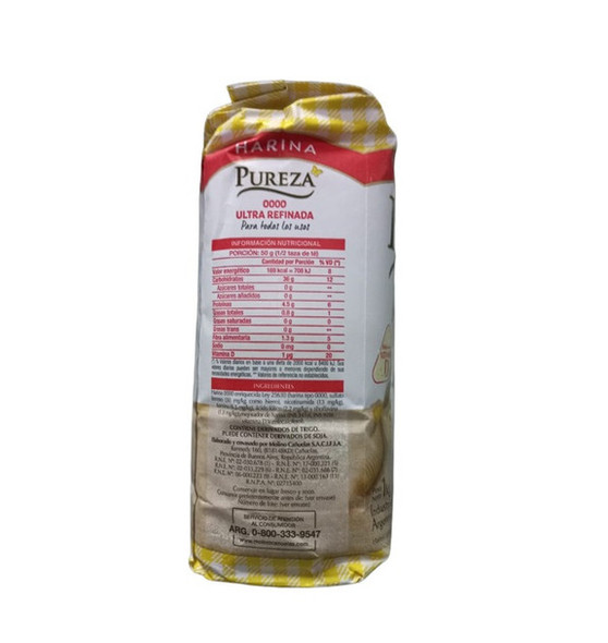 Pureza Harina 0000 Ultra Refinada Wheat Flour Excellent for Homemade Cooking, 1 kg / 2.2 lb
