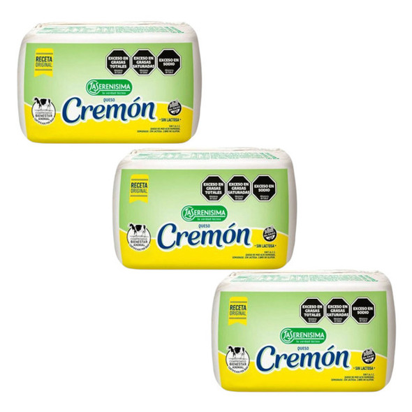 La Serenísima Light Cremón Queso Cremoso Light Fresh & Soft Yellow Cheese Cremón Gluten Free, 500 g / 3.3 lb (1.5 kg approx)