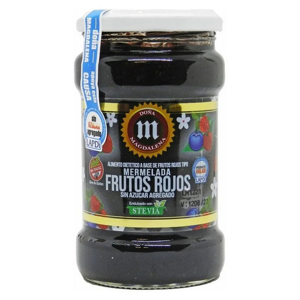 Doña Magdalena Mermelada de Frutos Rojos Red Berries Jam Sweetened with Stevia No Sugar Added, 360 g / 12.7 oz