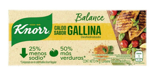 Knorr Balance Calditos Gallina Dehydrated Chicken Soup Broth - Reduced Sodium, 114 g / 4.02 oz (12 caldos per box)