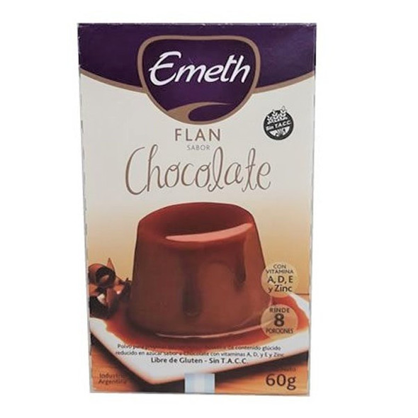Emeth Flan Chocolate Powder Ready to Make Flan, 8 servings per pouch - Gluten Free, 60 g / 2.12 oz ea