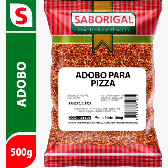 Saborigal Adobo Para Pizza Mixed Spices for Pizza Ground Chili, Oregano, Ground Coriander, Laurel & Paprika, 500 g / 1.1 lb bag