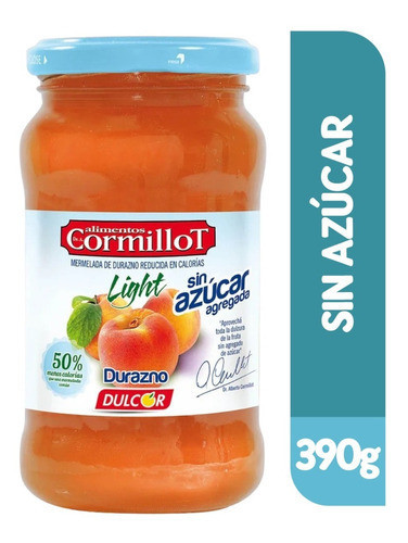 Cormillot Mermelada De Durazno Light Marmalade Peach Jam No Sugar Added, 390 g / 13.75 oz