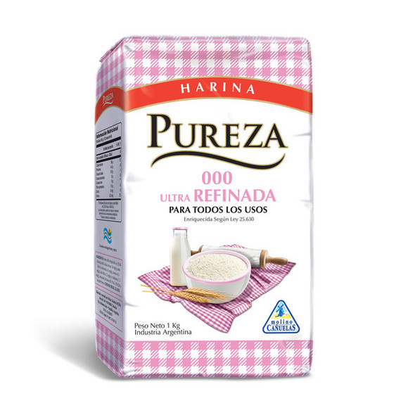 Pureza Harina 000 Ultra Refinada Wheat Flour Excellent for Homemade Cooking, 1 kg / 2.2 lb