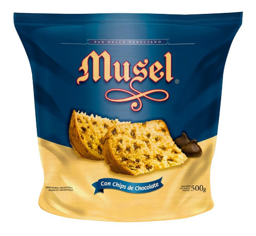 Musel Pan Dulce con Chips Venetian Sweet Bread with Chocolate Chips, 500 g / 17.63 oz