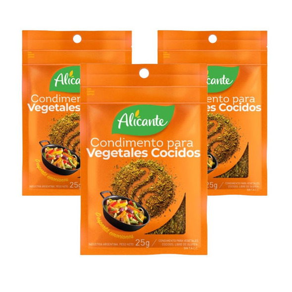 Alicante Condimento Para Vegetales Cocidos Mixed Spices Ideal for Vegetables, 25 g / 0.88 oz zipper pouch (pack of 3)