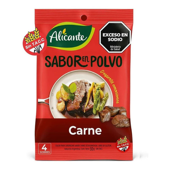 Alicante Sabor En Polvo Carne Meat Flavored Powder Ready To Use 4 Servings Seasoning Broth, 30 g / 1.05 oz ea (pack of 3)