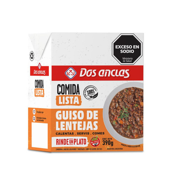 Dos Anclas Ready Meal Lentil Stew Gluten Free Comida Lista Guiso de Lentejas Calentas, Servís & Comés, 390 g / 13.75 oz
