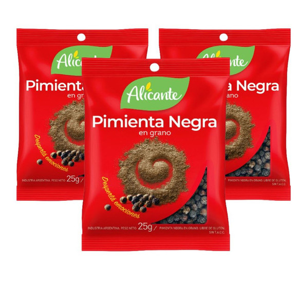 Alicante Pimienta Negra En Grano Black Pepper Whole Corns, 25 g / 0.88 oz pouch (pack of 3)