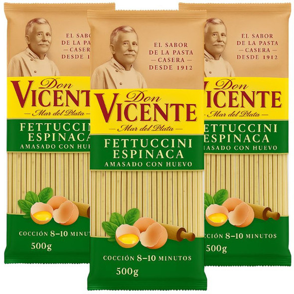 Don Vicente Fetuccini Long Pasta Espinaca, 500 g / 1.1 lb (pack of 3)