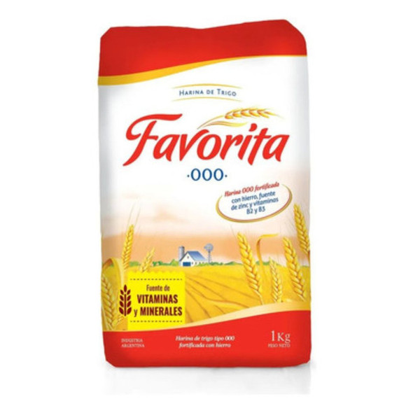 Favorita Fortified Wheat Flour Type 000 with Vitamins & Minerals, 1 kg / 2.2 lb