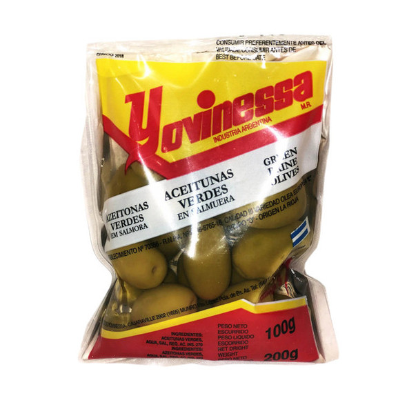 Yovinessa Aceitunas Verdes En Salmuera Green Olives, 200 g / 7.05 oz pouch