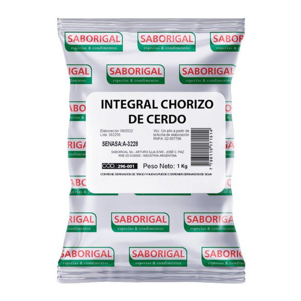 Saborigal Pork Sausage with Spices & Condiments, Integral Chorizo de Cerdo, 1 k / 35.3 oz