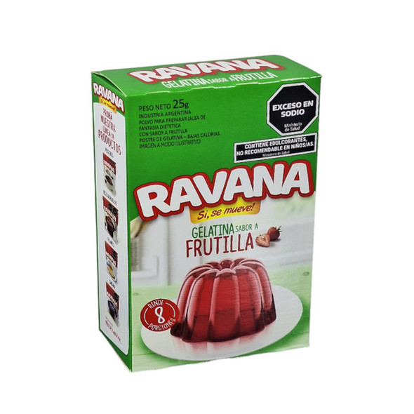 Ravana Diet Strawberry Flavored Gelatin, Low Calorie  Easy to Prepare, Serves 8 Portions Gelatina Dietética Sabor a Frutilla, 25 g / 0.88 oz