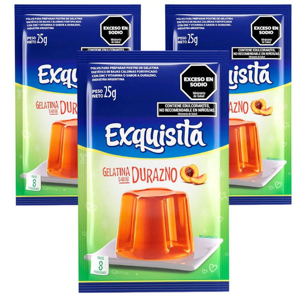Exquisita Light Peach-Flavored Gelatin Powder, 25 g / 0.88 oz (pack of 3)