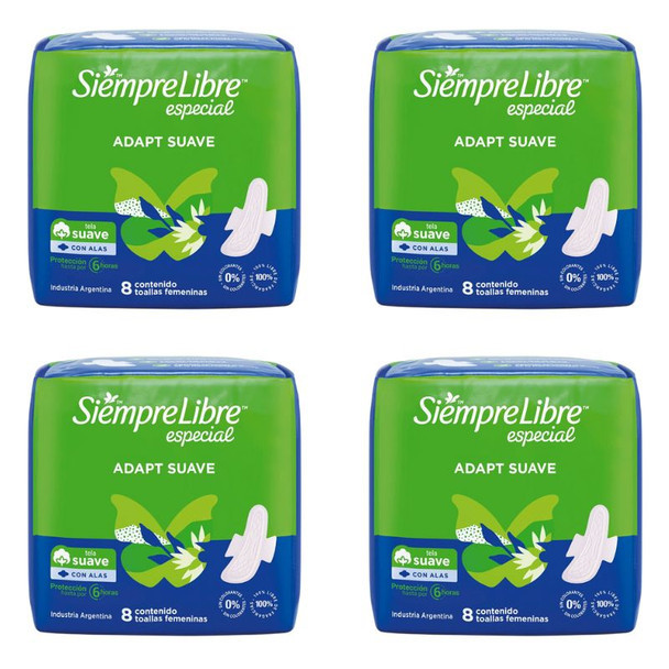 Siempre Libre Adapt Suave Feminine Pads with Wings, 8-Count (pack of 4)