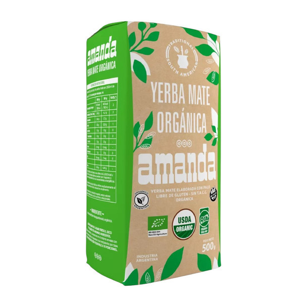 Amanda Organic Gluten-Free Yerba Mate Tea with Authentic Bold Flavor, 500 g / 17.64 oz
