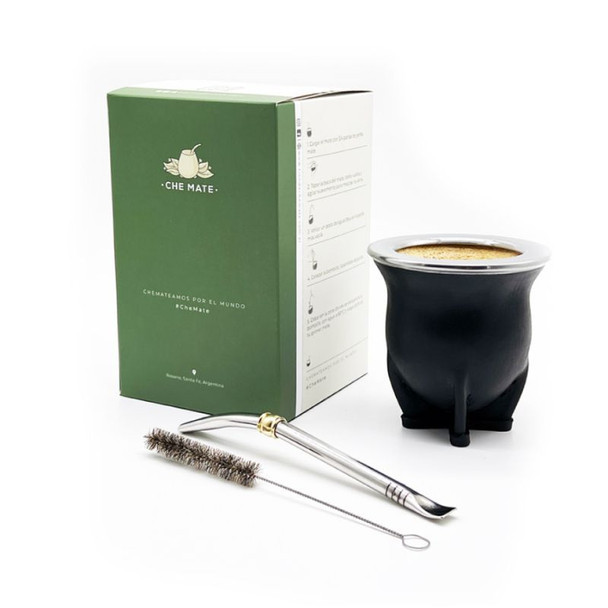 Che Mate Camionero Mate Set Handcrafted Leather Mate Gourd with Stainless Steel Straw & Cleaner Mate de Calabaza