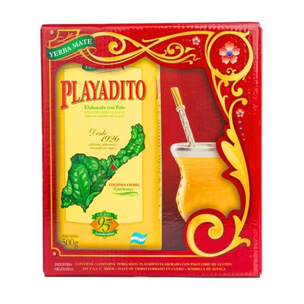 Playadito Yerba Mate Kit with Gourd & Bombilla, 500 g / 1.1 lb