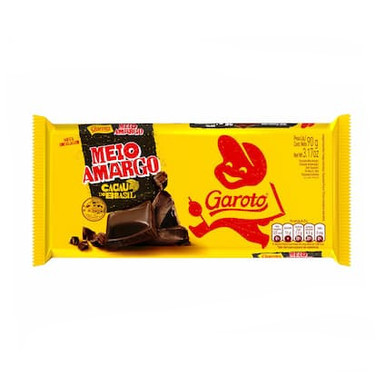 Garoto Tableta de Chocolate Semi Amargo Semi Bitter Chocolate Tablet, 90 g / 3.17 oz