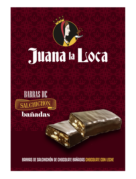 Juana La Loca Chocolate Salchichón Bar Dipped in Milk Chocolate Barra de Salchichón de Chocolate Bañada en Chocolate con Leche, 35 g / 1.23 oz (box of 18)
