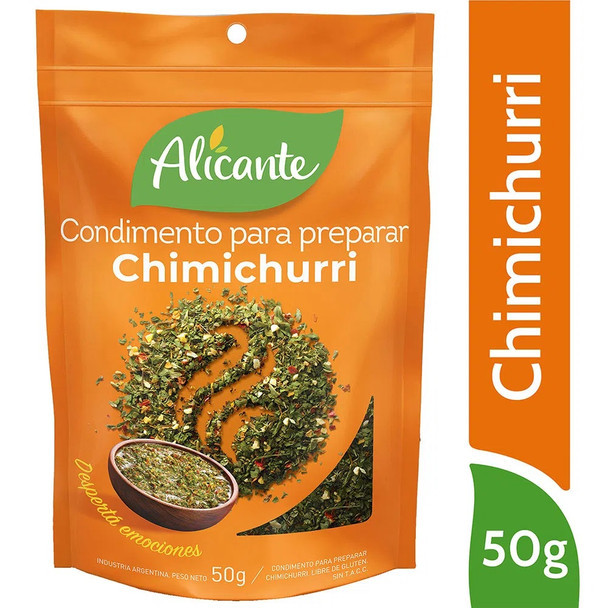 Alicante Condimento Para Preparar Chimichurri Mixed Spices Garlic, Parsley, Oregano, White Pepper & Chilli, 50 g / 1.76 oz zipper pouch