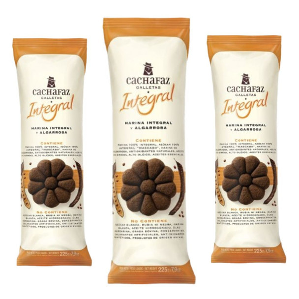 Cachafaz Wholegrain Wheat and Carob Flour Vegan Cookies Galletas with Muscovado and Natural Anti-Oxidants, 225 g / 7.9 oz (pack of 3)