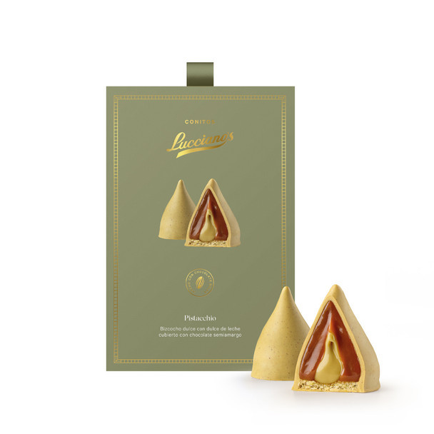 Lucciano's Conitos with Dulce de Leche & Pistachio Heart – Belgian Pistachio Chocolate Coating (box of 6 conitos)