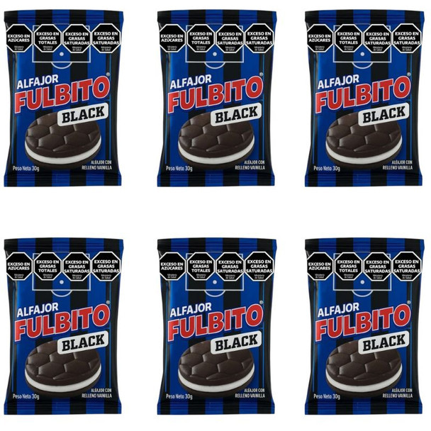 Fulbito Alfajor Black Vanilla-Filled Covered in Chocolate, 30 g / 1.05 oz (pack of 6)