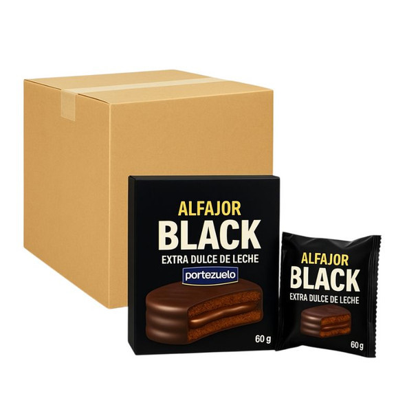 Portezuelo Alfajor Black Extra Dulce de Leche Chocolate Relleno con Dulce de Leche Wholesale Bulk Box, 60 g / 2.12 oz (18 count per box)