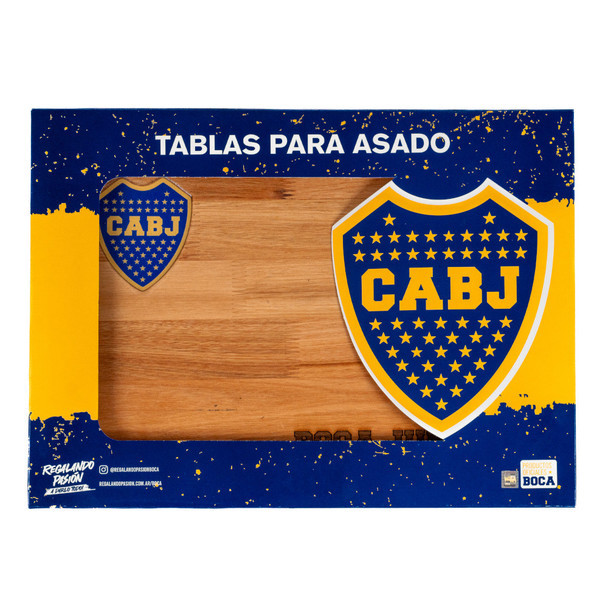 Medium BBQ Board with Color Laser Engraved Boca Juniors Crest - Eucalyptus by Regalando Pasión, 34 cm x 47 cm / 13.39" x 18.50"
