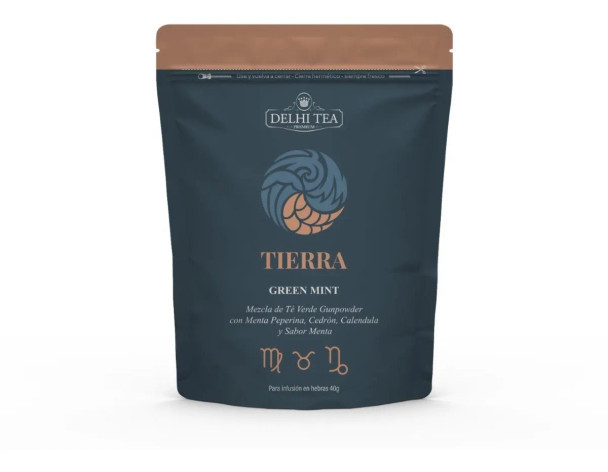 Delhi Tea Tierra Green Mint Premium Thread Infusion with Peppermint, Cedrón, Calendula & Mint, 40 g / 1.41 oz