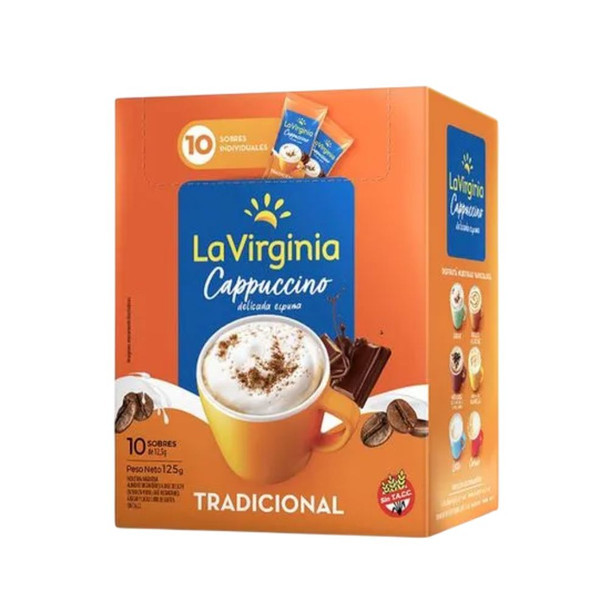 La Virginia Traditional Cappuccino Instant Coffee Sachets, Gluten-Free, 125 g / 4.40 oz (box of 10)