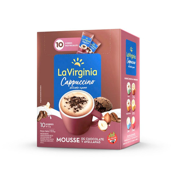 La Virginia Cappuccino Mousse Chocolate & Hazelnut, Gluten-Free, 155 g / 5.46 oz (box of 10)