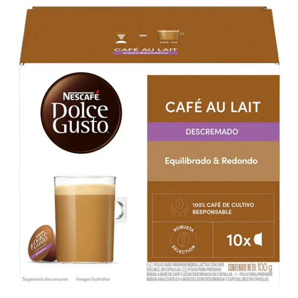 Nescafé Dolce Gusto Café Au Lait Descremado Coffee Capsules, 100 g / 3.53 oz (box of 10)