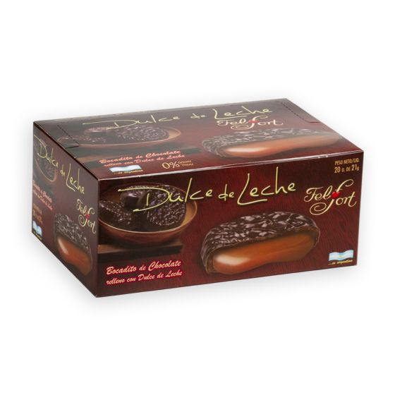 FelFort Bocadito de Chocolate Relleno Milk Chocolate Bites Filled with Dulce de Leche, 21 g / 0.7 oz (box of 20 bites)