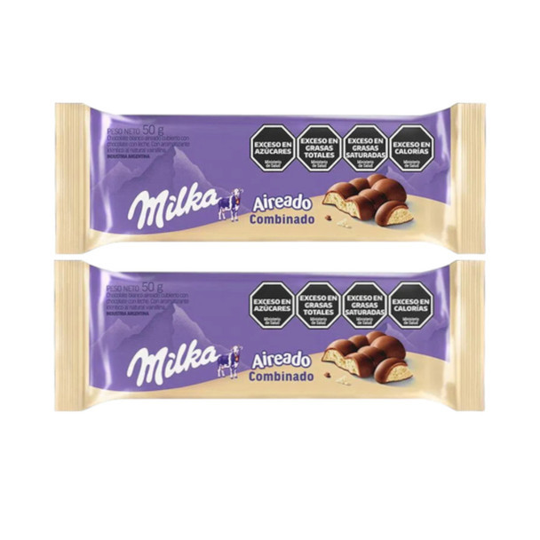 Milka Mixto Chocolate Aireado Milk Chocolate Bar Filled with Airy White Chocolate, 50 g / 1.58 oz (pack of 2)