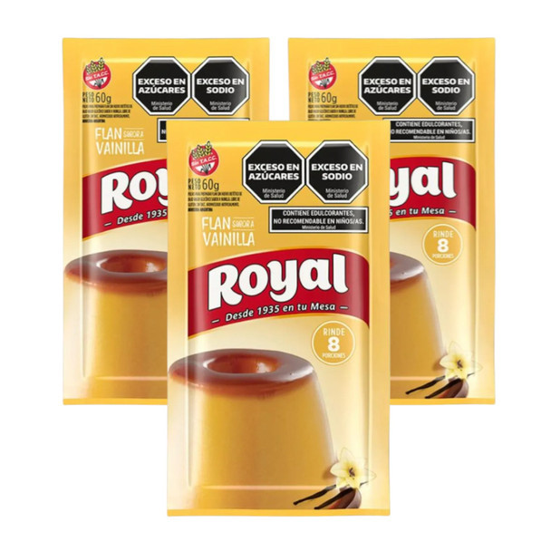 Royal Vanilla Ready to Make Flan, 8 servings per pouch, 60 g / 2.11 oz  (pack of 3)