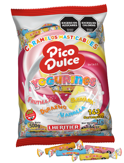 Pico Dulce Assorted Chewy Candies Strawberry Vanilla Peach & Banana Yogurt Flavor Caramelos Masticables de Yogur, 500 g / 1.64 oz