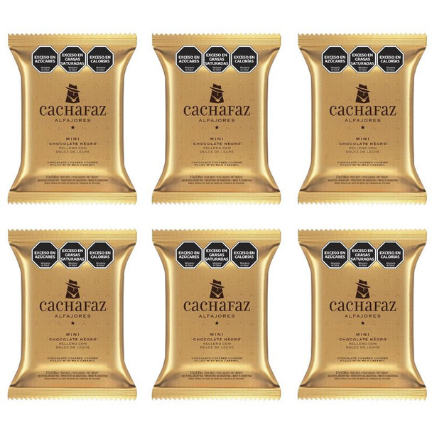 Cachafaz Mini Alfajor, Dark Chocolate Filled with Dulce de Leche, 27 g / 0.95 oz (pack of 6)