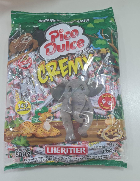 Pico Dulce Caramelos Creamy Animals Soft Candy Sticks Frutal Flavor - Gluten Free, 500 g  / 1.1 lb bag