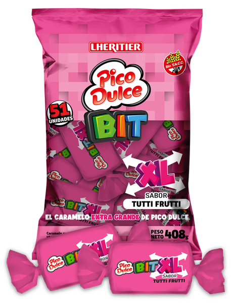 Pico Dulce Tutti-Frutti Caramelos Masticables XL Soft Chewy Candies Tutti-Frutti Flavor XL Size - Gluten Free, 408 g / 14.1 oz